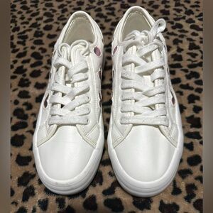 SINCERELY JULES PINK FOIL HEART WHITE PLATFORM SnEAKERS